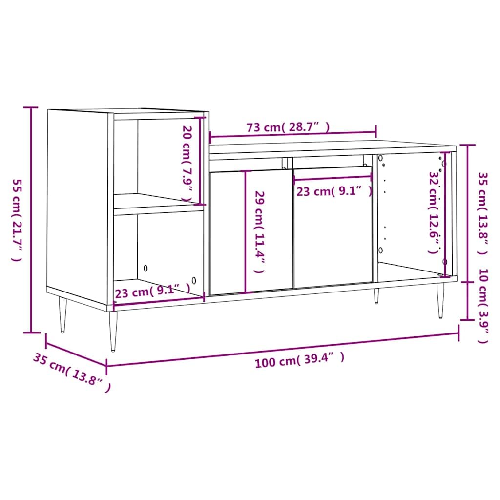 Szafka pod telewizor biała z materiału drewnopochodnego 100 x 35 x 55 cm z 5 półkami, miejscem do przechowywania i drzwiami, nowoczesna szafka pod telewizor do salonu, kina domowego i gier