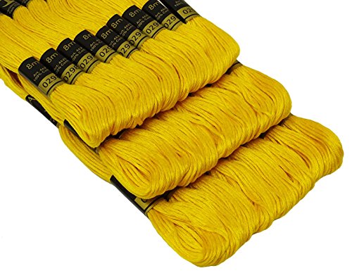 Image of Cross Stitch Hand Embroidery Thread Stranded Cotton Craft Sewing Floss 25 Skeins-Yellow