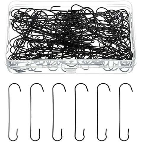 120 Pcs Christmas Ornament Hooks 0.51 x 2.36'' C Shape Ornament Hooks with Storage Box Christmas Tree Hooks for Christmas Decorations Hooks Bendable Metal Wire Hanging Hook for Party Decor (Black) Cover