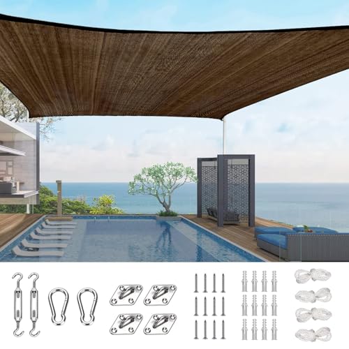 Quictent 20x16ft 185G HDPE Rectangle Sun Shade Sail Canopy 98% UV Block Outdoor Patio Garden with Hardware Kit (Brown) 20 x 16 ft Rectangle Brown