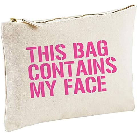 Lolmugs This Contains My Face Make-up Bag 100% Cotton, 22x16cm Secret Santa Gift, Stocking Fillers for Her Friend Wife Women Cover