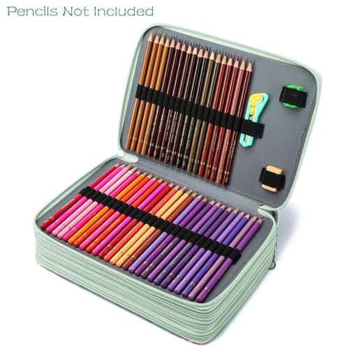 Image of YOUNGCOL 200 Slots Colored Pencil Case Color Pencil Organizer Storage Large Capacity Pencil Case (Green + Sunflower)
