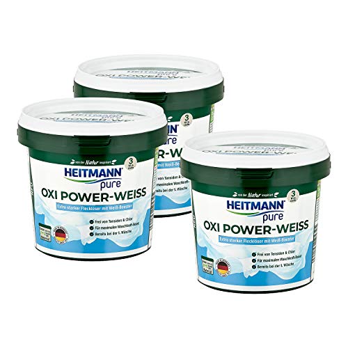 HEITMANN pure Oxi Power Weiss: quitamanchas extra fuerte para ropa blanca, quitamanchas sin cloro ni tensioactivos, 500 g, 3 unidades