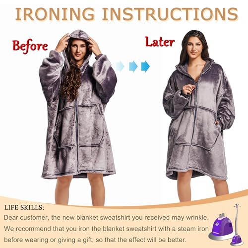 REDESS Blanket Hoodie Sweatshirt, Wearable Blanket Oversized Sherpa with Sleeves and Giant Pocket, Cozy Hoodie Warm for Adult Kids - Image 4