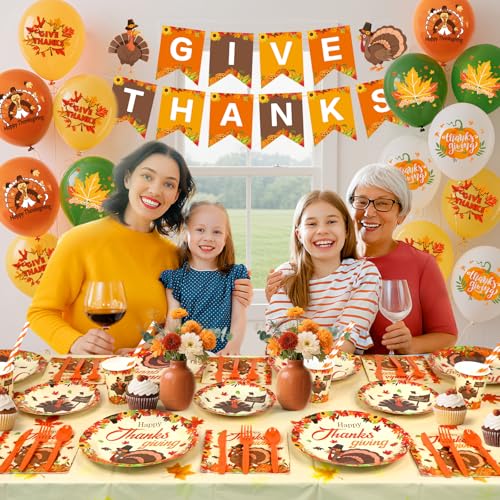 MEIWUTIE Thanksgiving Party Decorations, 214-Piece Tableware Set, Serves 24 - image 4