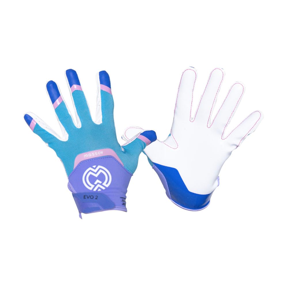 MASSOV EVO2 Men's Football Gloves - Sticky Football Gloves with ProTac Palms, Mesh & 4D Sport Mesh for Elite Fit & Superior Breathability - Cotton Candy, Large