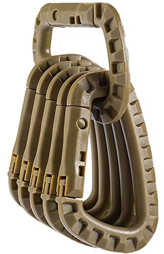 LeBeila Tactical Carabiner Keychain Hard Polymer Carabiners Climbing D Rings Light Weight Spring Snap Gear Clip Utility Hooks Backpack Hanging Buckle For Camping Hiking Fishing (Khaki, 6PCS)