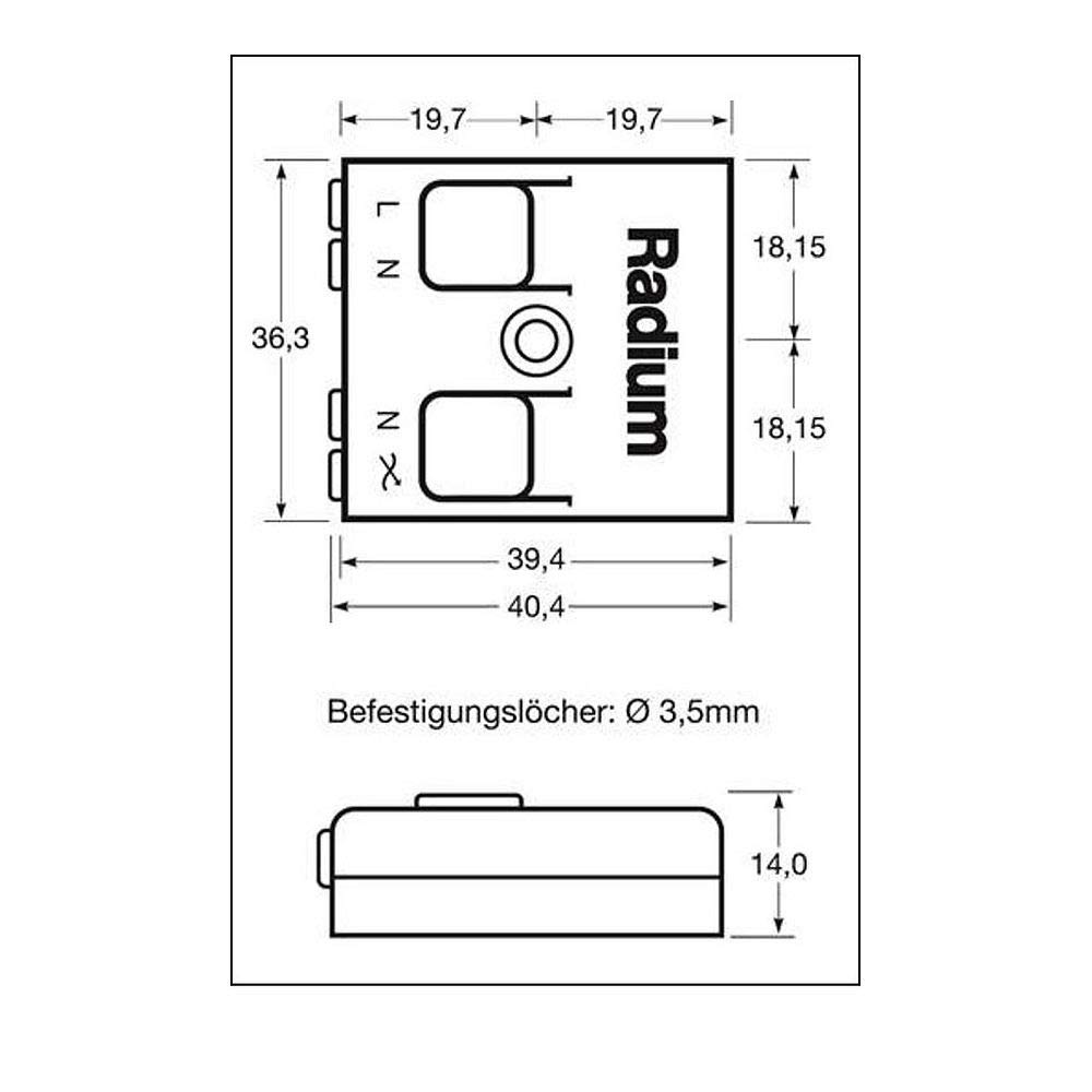 Radium Phasenabschnitt-Dimmer für 230V Lampen, 4.04 x 3.63 x 1.4 cm