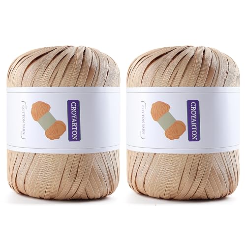 Image of 2 Pack Raffia Yarn for Crochet, Soft Cotton Yarn for Crocheting Summer Beach Bag /Hat, 228 Yards /3.52 Ounce Ribbon Paper Yarn for Beginners DIY Hand Knitting Handbag (Brown)