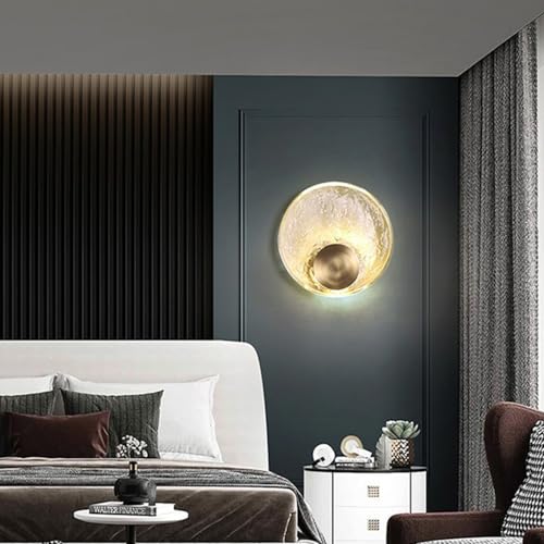 Okrągła kryształowa lampa ścienna, mosiężna oprawa, przewodowa lampa LED, oświetlenie salonu i sypialni, 5 W, 3000 K, wnętrze