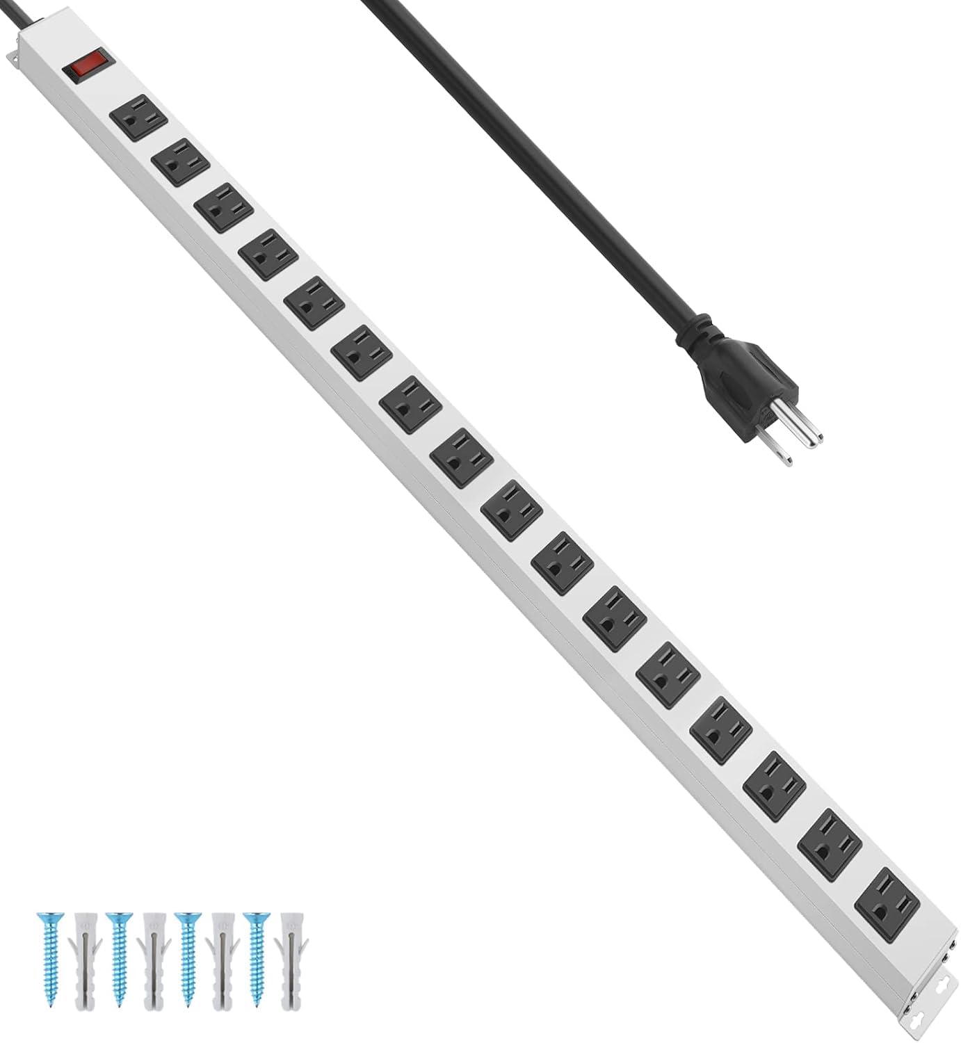JUNNUJ Metal Long 16 Outlet Surge Protector Power Strip in white