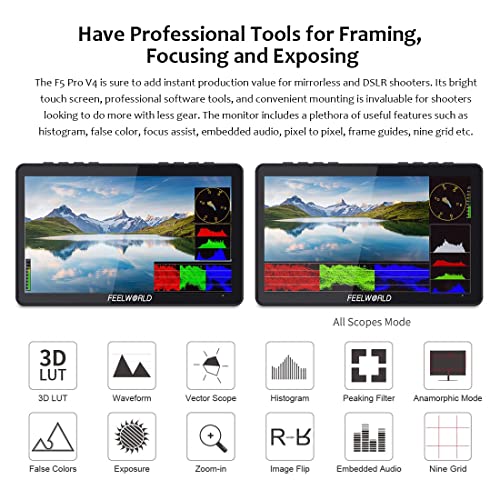 Feelworld F5 Pro V4 6" Touch Screen 3D Lut Dslr Camera Field Monitor With 2Pcs F550 Battery, Usb Light #TOP5