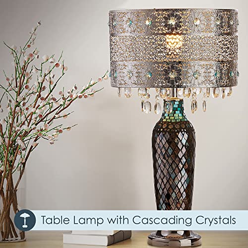River Of Goods - Jeweled Mosaic Accent Lamp For Bedroom Or Table - 24.25" In - Night Lamp For Bedroom - Glam Lamp Style - Blue & Silver #TOP5