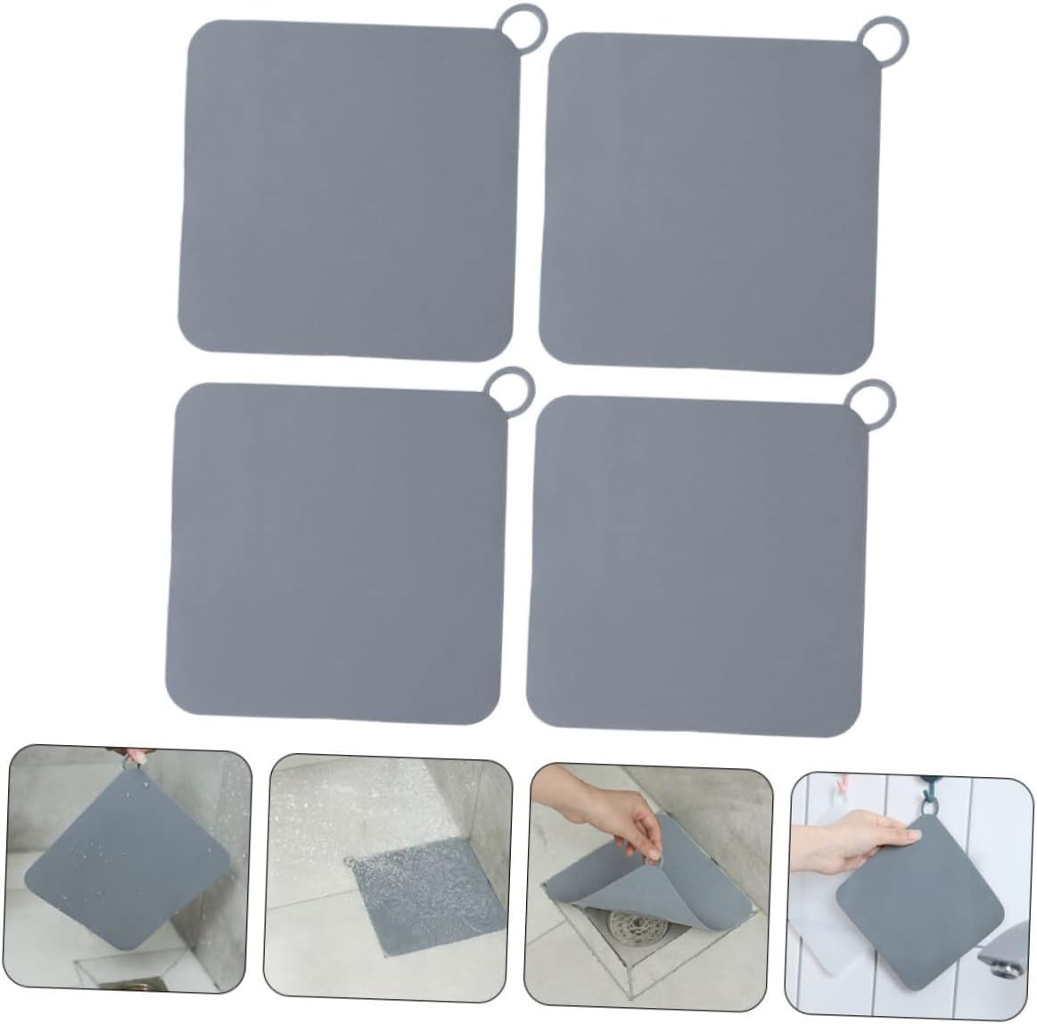 Shower Drain Plug 4 Pcs Silicone Floor Drain Pad Set Grey Tub Drain Cover Shower Hair Catcher (Color : Greyx3pcs, Size : 15X0.2CMx2pcs)