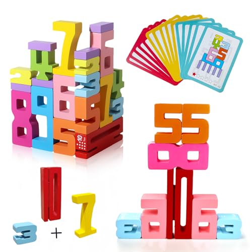Beibeijia 20 Stück Number Blocks, Zahlenspiel Holz Zahlenblock Spielzeug, Sensorik Holzbausteine Bauklötze, Mathematisches Lernspiele, Zahlenbausteine Zum Stapeln, Montessori Spielzeug ab 3 Jahre