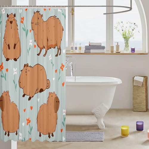Rideau de douche capybara rigolo et mignon en tissu imperméable marron