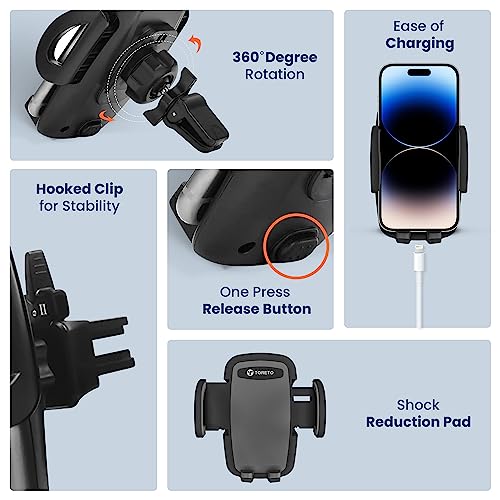 Image of Toreto Grasp-9 AC Vent Car Mobile Holder with 360 Rotational, Quick Release Button, Compatible with All Smartphones Devices (TOR-172)(Black)