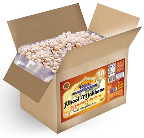 Image of Rani Jumbo Phool Makhana (Fox Nut /Popped Lotus Seed) Plain Raw Uncooked 160oz (10lbs) 4.54kg Bulk Box ~ All Natural | Vegan | No Colors | Gluten Friendly | NON-GMO | Indian Origin
