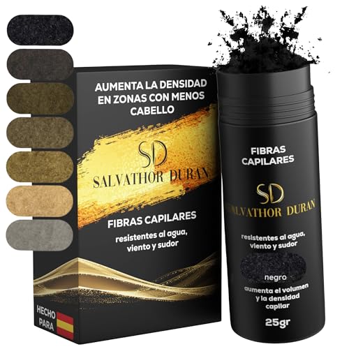 Fibras Capilares Negro 25g | Fibra Capilar Hombre y Mujer para Cubrir Calvas, Disimular Calvicie y Aumentar Volumen Cabello | Fibras Capilares Resistentes al Agua con Efecto Natural