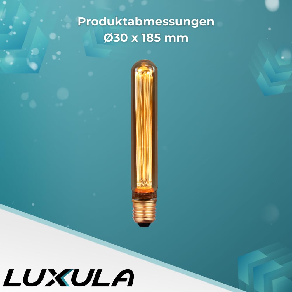 LUXULA 10x LED Filament Leuchtmittel Amber - Röhre T30 E27 2,3W 65lm 1800K Warmweiß dimmbar - Vintage Design Ambiente Deko Glühbirne Tube Stab