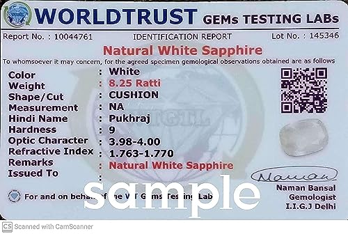 Saphir blanc de Ceylan 7.25 Ratti véritable pour bague de fiançailles - 2