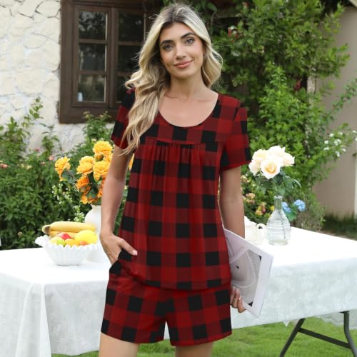 Image of POPYOUNG Pajama for Women Set Summer Pjs Lounge Shorts Sets Soft Sleepwear | 2 Piece Outfits Womens Set Cooling pajamas with Pockets, Lounge sets Casual for Daily Wear Nightwear