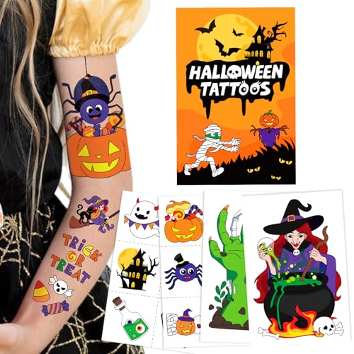 Acevegue Tatuagens de Halloween crianças 56 motivos, presentes acessórios de Halloween tatuagens temporárias crianças, decoração autocolantes autocolantes calcamónias brinquedos detalhes infantis