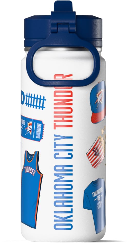 Image of Hydrapeak NBA Officially Licensed OKC Thunder 20oz Insulated Water Bottle with Straw Lid & Carry Handle, Leak-Proof Stainless-Steel Game Experience Sports Bottle for Kids, School, Camp