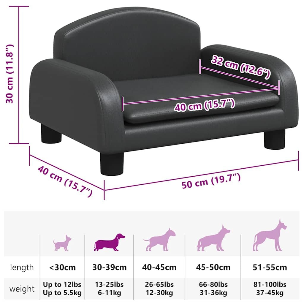 vidaXL Lettino per Cani Nero 50x40x30 cm in Similpelle