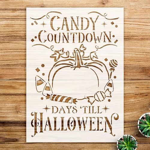 Candy Countdown Stencil for Halloween Decor, Reusable Mylar Template for Wood and Crafts, Perfect for Trick or Treat Projects - Size A4 (7.9
