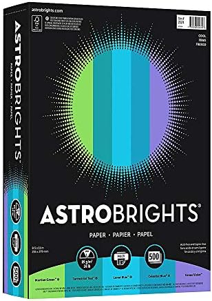 Astrobrights Color Paper, 8.5" x 11", 24 lb/ 89 gsm,"Cool" 5-Color Assortment, 500 Sheets(20274)
