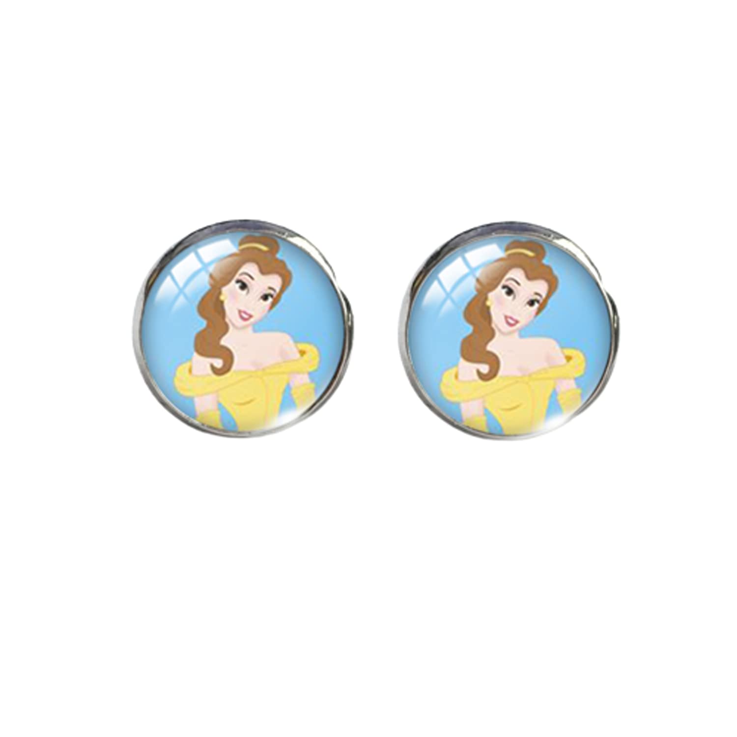 Lovely Fairy Beauty and Beast Characters Glass Dome Round Stud Earrings Handcraft Stainless Steel Earrings