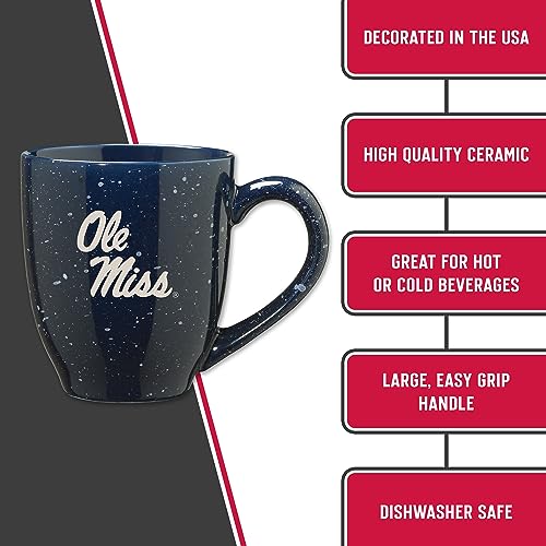 Image of Rico Industries NCAA Mississippi Rebels - Ole Miss Navy Blue Personalized 16 oz Team Color Laser Engraved Speckled Ceramic Coffee Mug