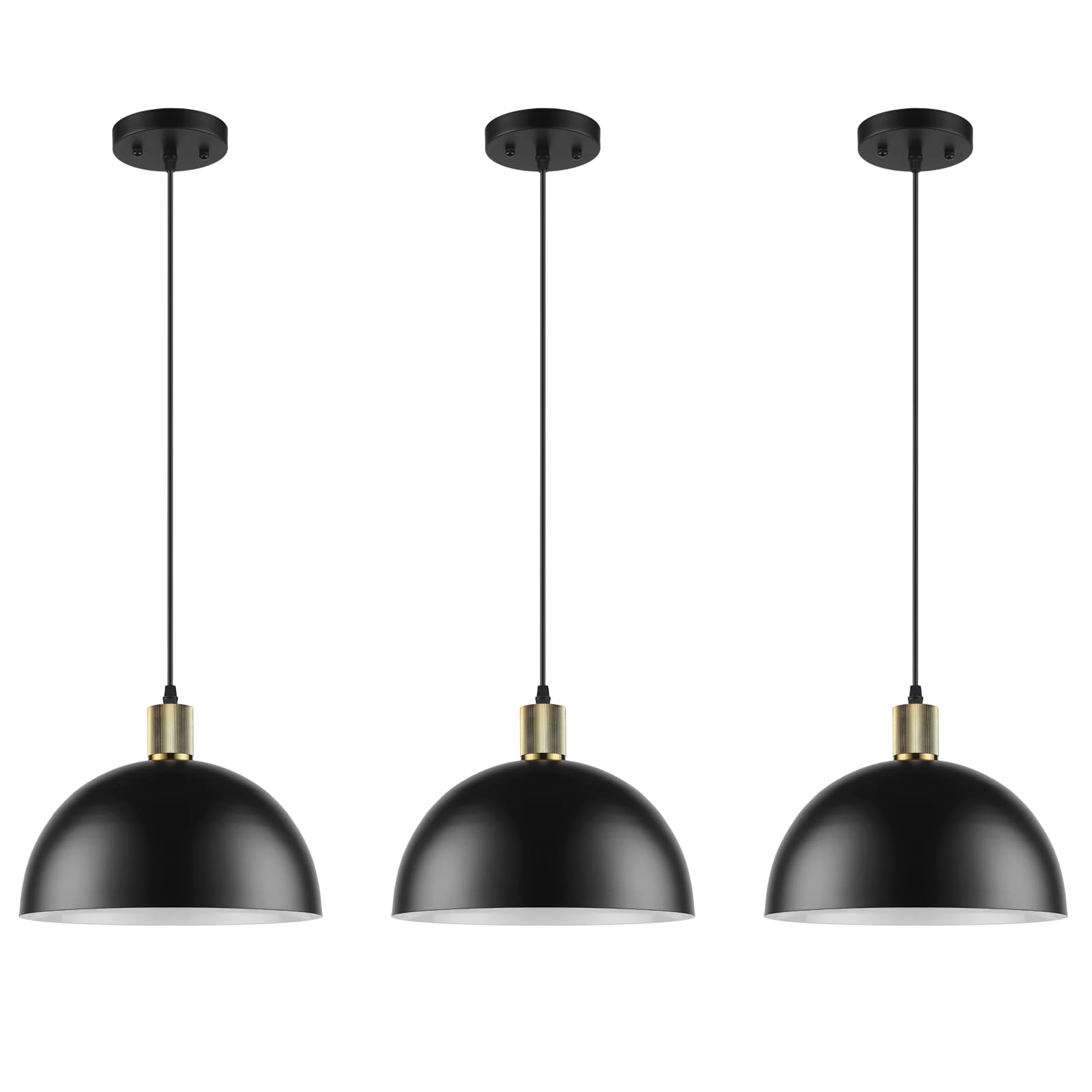 Black Pendant Lights Kitchen Island 3 Pack, 11.8" Modern Black and Gold Pendant Light Fixtures Dome Farmhouse Hanging Lights for Sink Dining Room Hallway Entryway