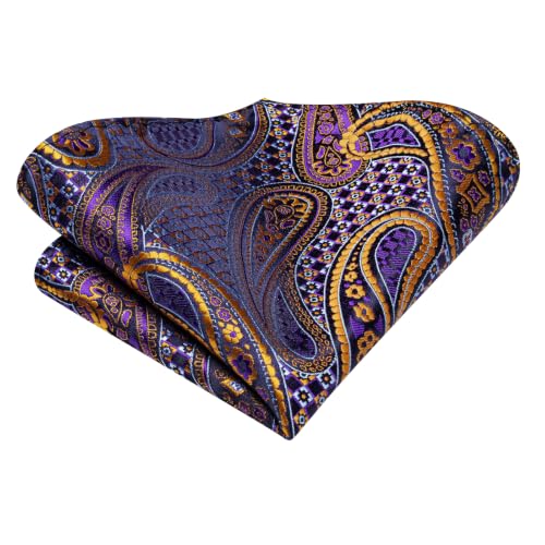 Image of Hi-Tie Men Silk Ties Set with Flower Lapel Pin Necktie Pocket Square Cufflinks for Tuxedo Wedding Business