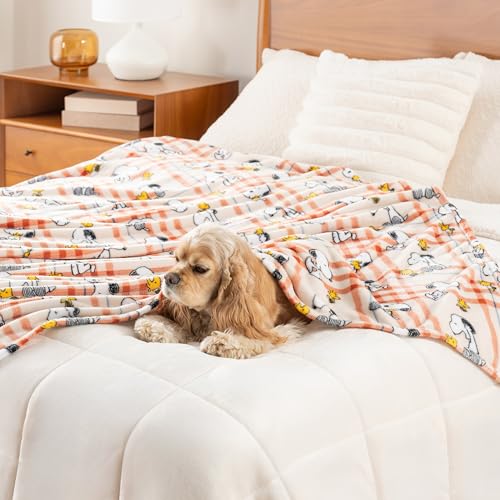 Image of Berkshire Blanket Peanuts VelvetLoft Cute Character Snoopy Plush Throw Blanket,Peanuts Snoopy and Woodstock Wood Holiday Plaid,Throw 55 in x 70 in (Official Peanuts Product)