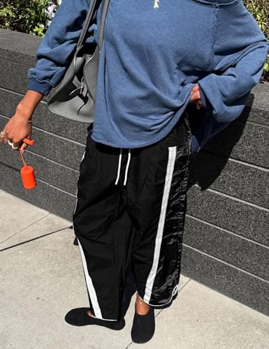 Wyeysyt Womens Wide Leg Pants Baggy Sweatpants Casual Drawstring Elastic Waist Contrast Color Y2K Track Pants2