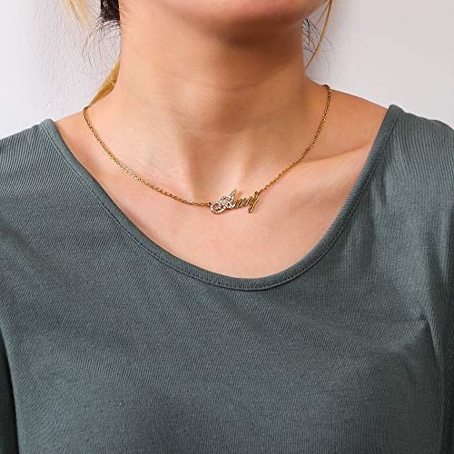 Personalized Custom Name Necklace Stainless Steel Crystal Pendant in Gold Plated Custom Made with Any Name Chain4