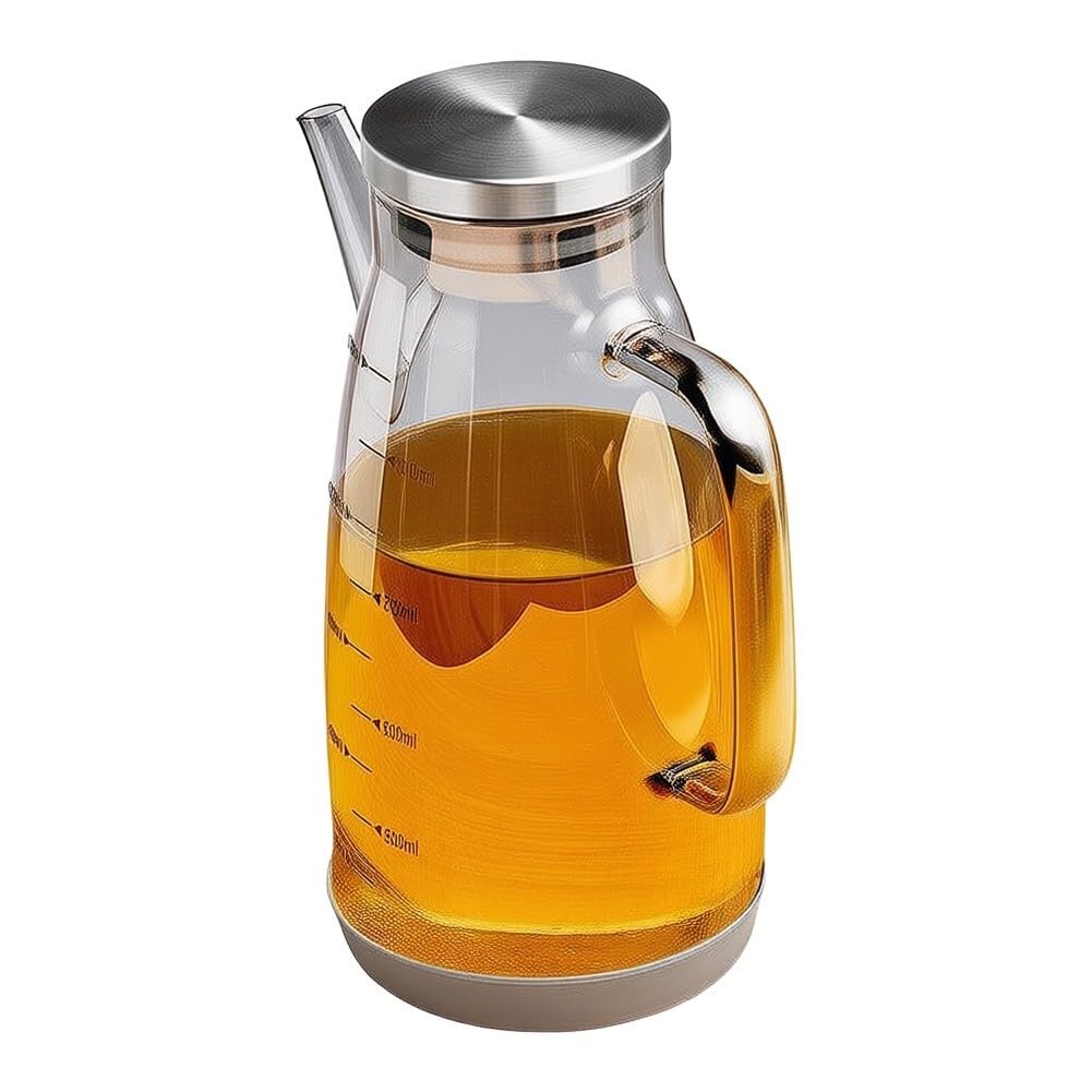Dispenser per olio in vetro da cucina, 1000 ml / 34oz, con beccuccio salvagoccia e base in silicone, dispenser di aceto a prova di perdite, per olio da cucina e aceto, grigio