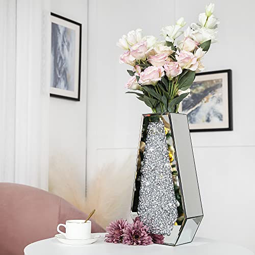 Crushed Diamond Mirrored Flower Vase Large Glass Vase Modern Crystal Decorative Mirror Vases Stunning Luxury Tall Floor Vase for Centerpieces Flowers Home Decor, Silver, 14" H. Can’t Hold Water. - Image 6