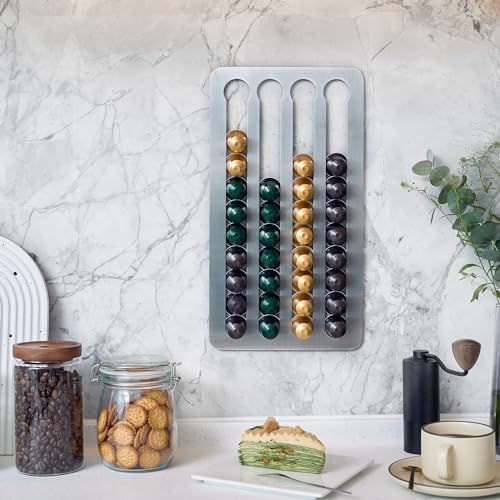 Adhäsiver Nespresso Kapselhalter aus Edelstahl für 40 Stück, 40.6cm L x 21.8cm W, Drehbarer Organizer für Nespresso Original Linie Kapseln, Geeignet für Küchenwände und Schränke (Selbstklebend)