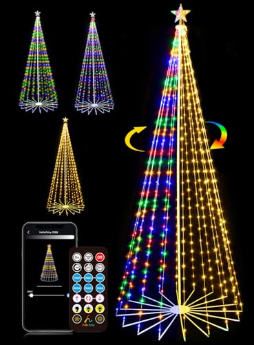 Lopanbs 9FT 444LEDS Outdoor Christmas Tree Lights, Smart Cone Tall Pop Up with Star, Timer, Waterproof, APP & Remote, Music Sync, Multicolor/WarmWhite, Outside Xmas Yard Porch Decor