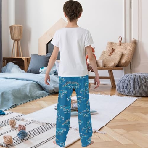 Boy's Pants Cartoon Dinosaur Blue Pattern Jogger Pants Elastic Waist Long Bottoms Trousers with Pockets 6-14 Years3