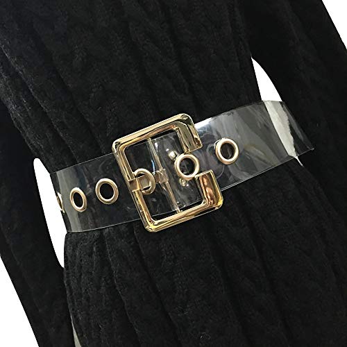 ANKOMINA Women Fashion Holographic Clear Wide Belt Transparent PVC Metal Buckle Waist Belt Waistband Cinch Dress Belt