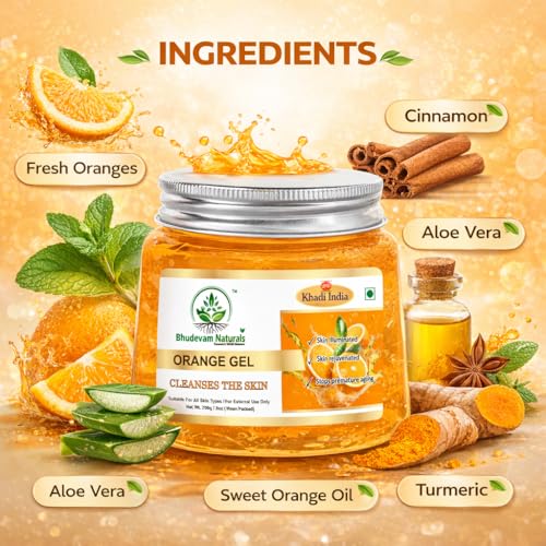 Image of Khadi Orange Aloe Vera Face Massage Gel - Hydrating & Soothing for Radiant Skin | Natural Anti-Aging Moisturizer | Orange Aloe Vera Face Massage Gel - Soothe, Hydrate & Restore Your Skin's Glow Suitable for All Skin Types - 200GM