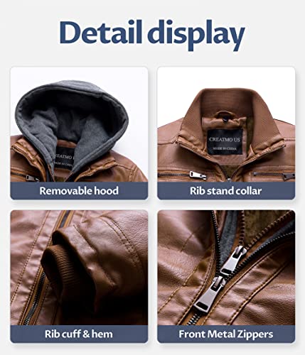 Image of Boy's Faux Leather Jacket Windproof Warm Winter Coat Kids Bomber Outerwear Waterproof PU Motorcycle Jacket