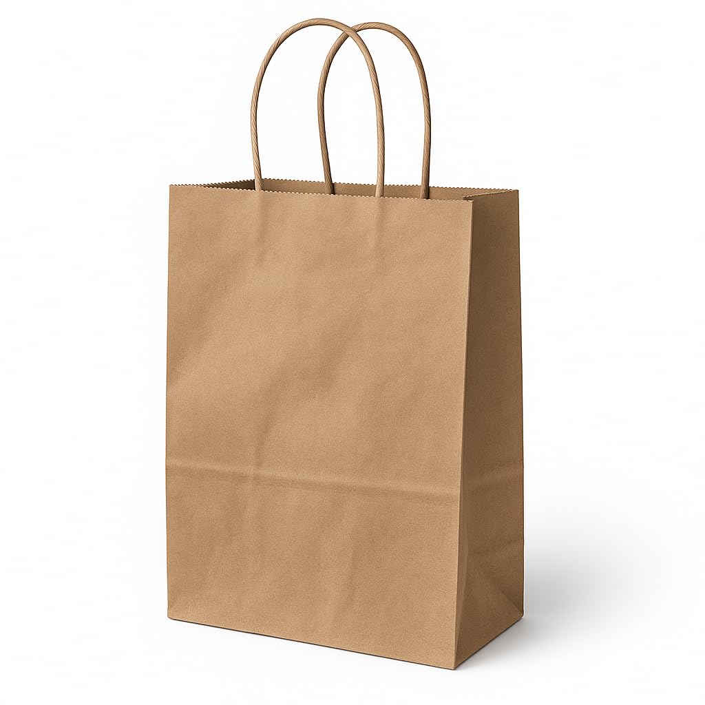 50 Pack Brown Kraft Paper Gift Bags with Handles - Medium 8.3x4.5x10.5 in, 120 GSM Recyclable Shopping, Reinforced Twisted Handles, Flat Bottom Party