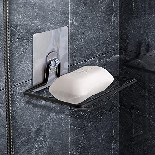 SOFTBATFY Sturdy Soap Dish Holder, 2 Pack Self Adhesive Wall Mounted Soap Sponge Holder Stainless Steel Storage Saver Rack for Home Kitchen Bathroom Shower (Black)