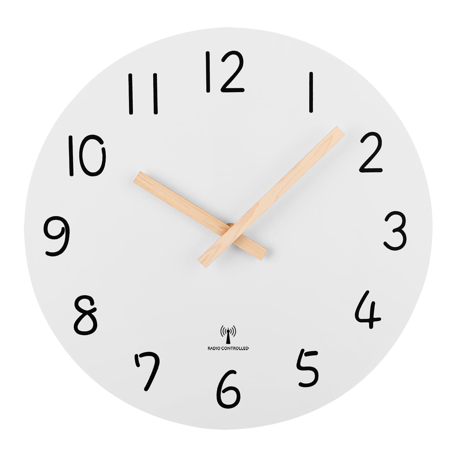 Plumeet Analoge Funk-Wanduhr, 30cm Rahmenlose Hölzerne Wanduhren mit Leisem Quarzwerk, Rustikale Landhaus-Walnuss-Uhren Dekorativ für Schlafzimmer Wohnzimmer, Nur für DE