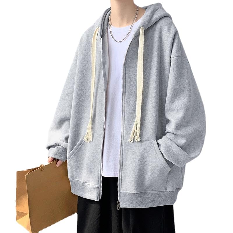 Punk Y2k Crew Neck Jacket for Men Acubi Cute Drawstrings Sweatshirt Baggy Long Sleeve Hoodies Gothic Zip Up Coat